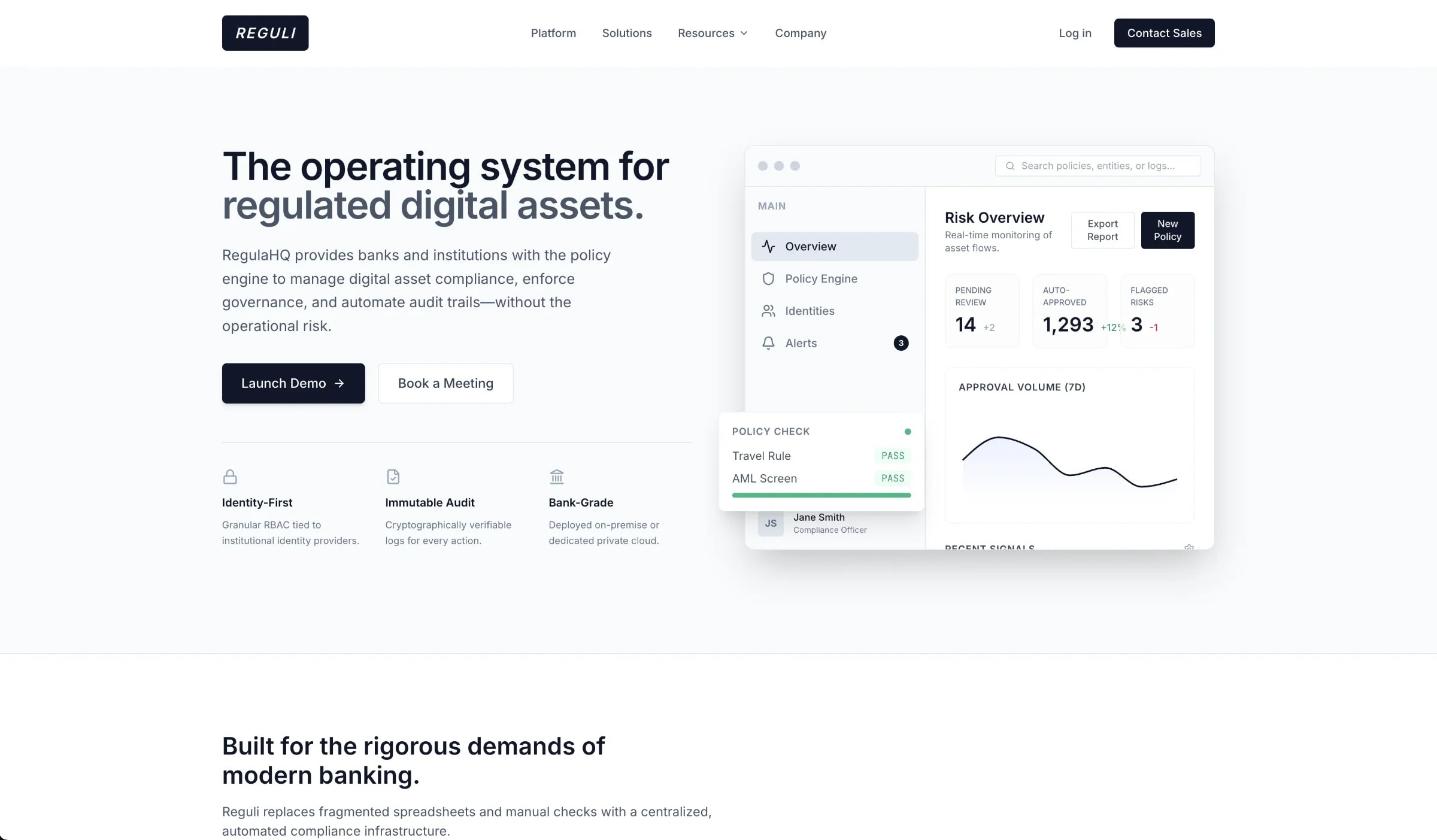 Reguli blockchain compliance and governance platform interface